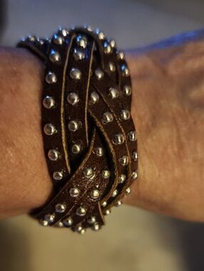 Brown Studded Braided Leather Wrap Bracelet - Women Jewelry